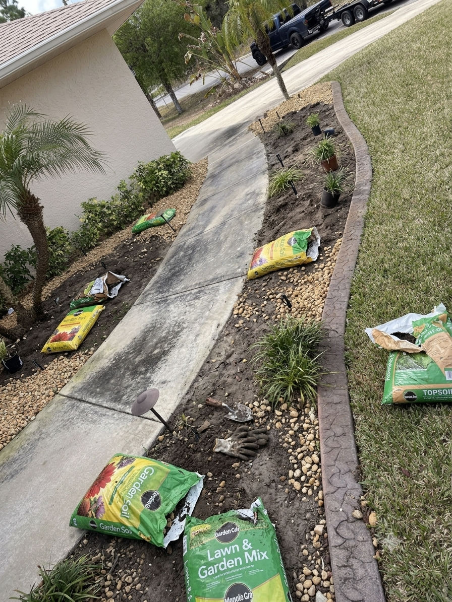 Before — River rock install in Port Charlotte, FL